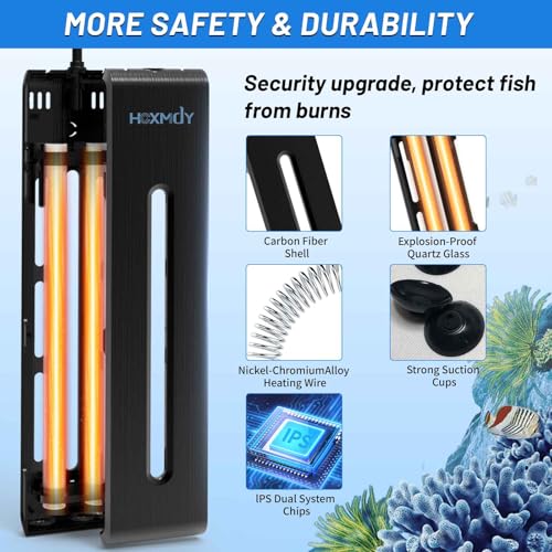 Image of Aquarium Heater - 800W Fish Tank Heater Suitable for 80-220 Gallon, Double Digital Display LED Controller, Double Probe Protection Buzzer with 2 Suction Cups Suitable for Fresh and Saltwater