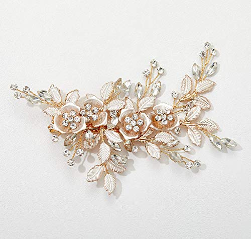 Sweetv Wedding Hair Clip Rhinestone Bridal Hair Comb For Wedding Hair Accessories For Brides Wedding Hair Piece Headpiece For Women, Light Rose Gold #TOP3