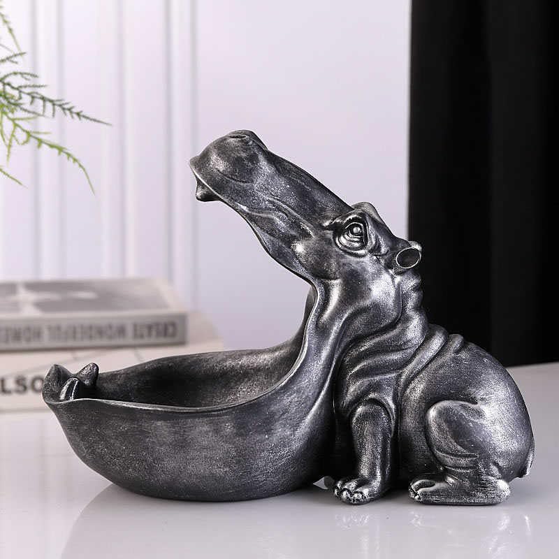 Hippo Figurine Candy Dish and Key Bowl - Unique Gold Resin Statue for Office and Home Decoration