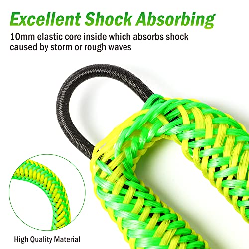 Bungee Dock Lines, 4 Feet Bungee Shock Cords Bungee Docking Rope Mooring Rope for Boat,PWC,Jet ski,Pontoon,Kayak,Canoe,Power Boat,Watercraft (Green Single Hook)
