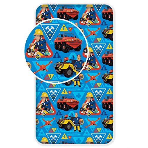 Jerry Fabrics Draps ajustés pour Enfants, Sam Pompier, Coton, Multicolore, 200x90x25 cm