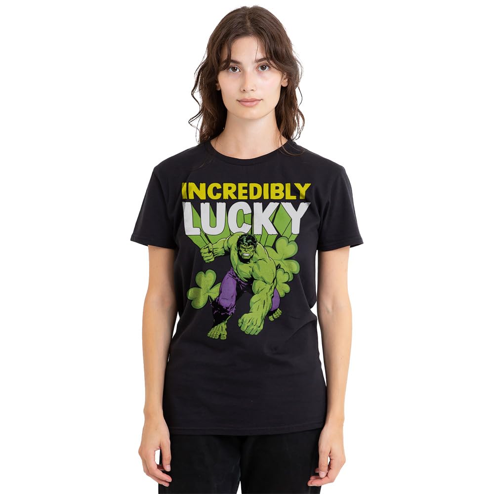 Hulk St Patrick's Day Incredibly Lucky Ladies T Shirt, Black, Small