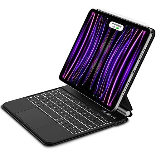 Bettdow Capa de Teclado para iPad Air 13 Polegadas 2024 M2, iPad Pro 12,9 Polegadas (6ª/5ª/4ª/3ª), Trackpad Click-Anywhere com Tela LCD e Teclado Bluetooth com Retroiluminação de 7 Cores,Preto