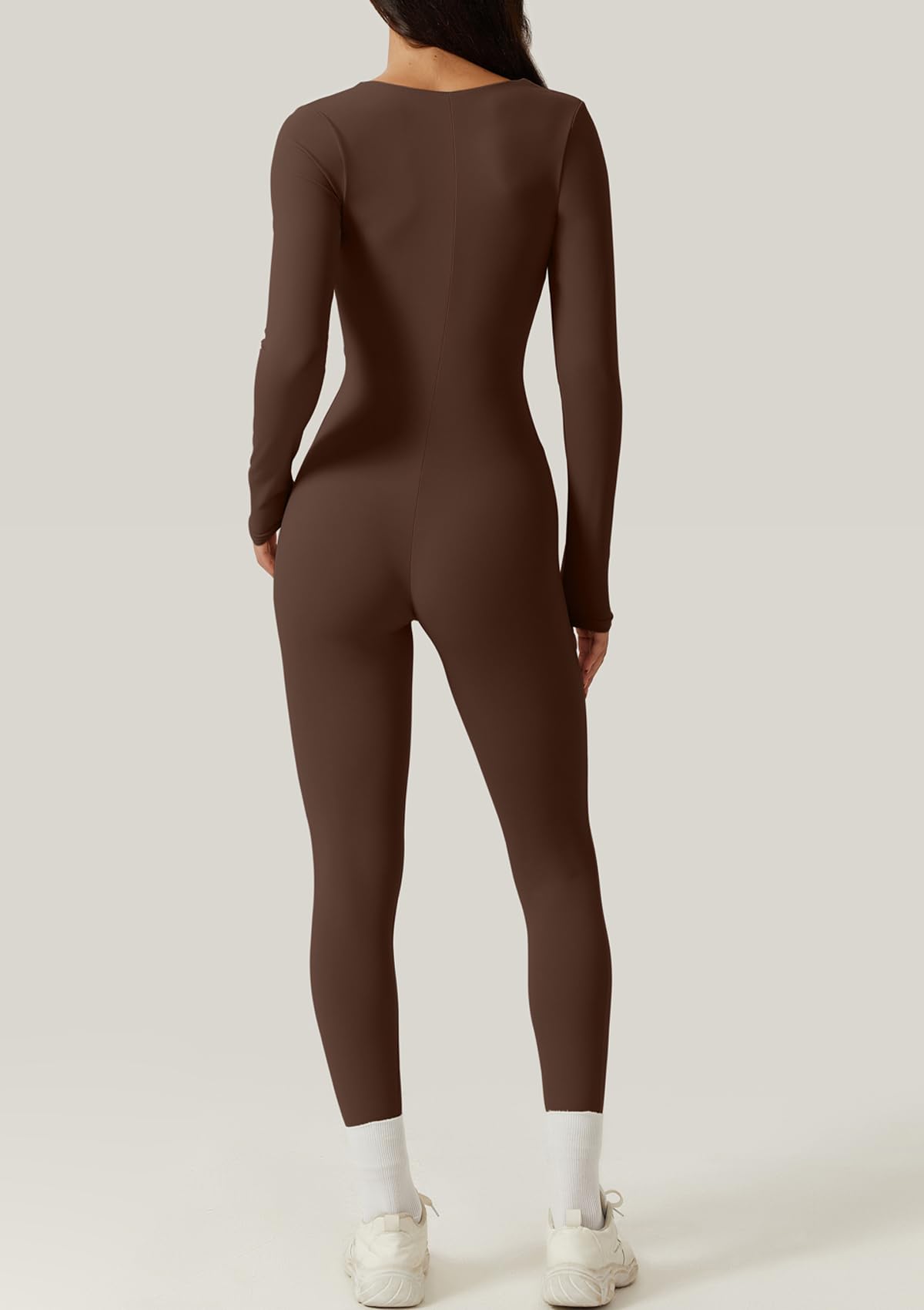 QINSEN Womens Sexy Square Neck Long Sleeve Full Length Leggings Bodycon Stretch Jumpsuit