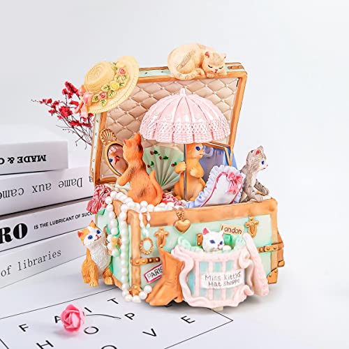 Mr.winder Cat Music Box Cute Resin Kitty Musical Box Romantic Anniversary Birthday Gift For Girlfriend Children On Christmas/Birthday/Valentine's Day Castle In The Sky #TOP7