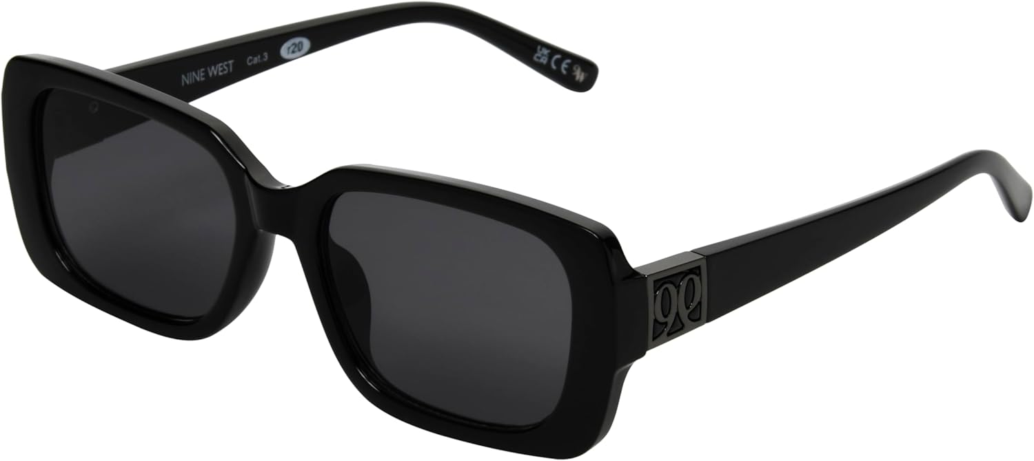 Nine West Women's Kaira Sunglasses Rectangle, Black, 55mm