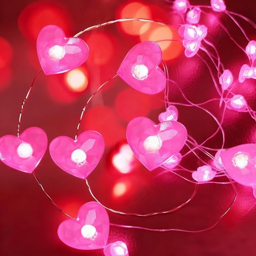 Heart Lights Pink Fairy Lights 2m 20 LED Fairy String Lights Heart Fairy Lights Battery Operated Valentines Lights Hearts String Lights for Wedding Valentine Bedroom Mantel Table Tree (full pink)