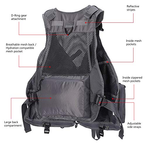 Image of BASSDASH Strap Fishing Vest Adjustable for Men and Women, for Fly Bass Fishing and Outdoor Activities