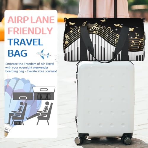 Piano Keyboard Music Note Sports Duffle Bag for Women Men Waterproof Overnight Weekender Bag with Adjustable Strap Travel Tote Bags for Beach Yoga Work Dance Swim3
