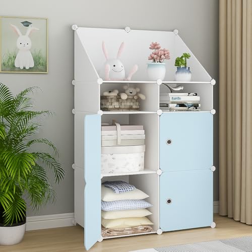 Image of Plastic Wardrobe for Kids Clothes - Durable, Easy to Use Anti-Skid & Non-Slip Effective Professional Collapsible Wardrobe, Plastic Cupboard for Kids, Foldable Almirah (Blue-HC2, 4 Door)