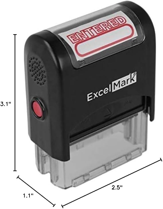 ExcelMark Entered Self Inking Rubber Stamp - Red Ink