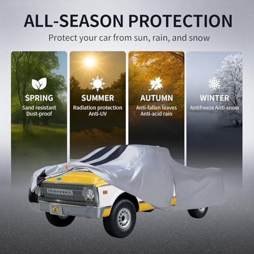 Image of Chevy C10 Truck Cover Custom Fit 1960-1995 Regular /Extended /Crew Cab SB(6.4'-8.5') with Door Zipper, 10 Layer Pickup Truck Cover Waterproof All Weather, Car Cover for Wind Dust Sun etc Protection.