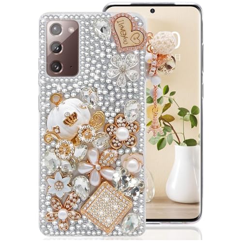 Guppy for Galaxy Note 20 Case Women Luxury 3D Bling Shiny Rhinestone Diamond Crystal Pearl Handmade Pendant Iron Tower Pumpkin Car Flowers Soft Protective Anti-Fall Case for Galaxy Note 20 5G by Guppy - Used condition - US$11.57