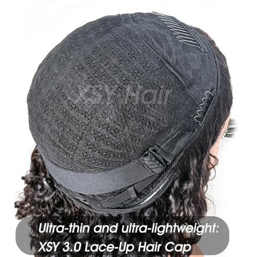 Image of XSY Burmese Curly Half Wig Human Hair 3 In 1 Drawstring Half Wigs for Black Women Wear Go Headband Wig Beginner Friendly Natural Colour 180% Density 16 Inch
