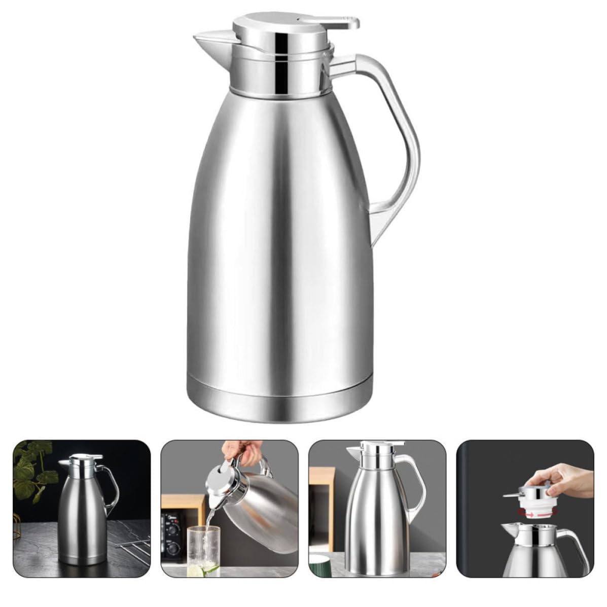BESTOYARD Pichet Isotherme en Acier Inoxydable 2,3l Poignée, Grosse Gourde Isotherme pour Boissons Chaudes, Double Paroi, Usage Bureau et Hiver