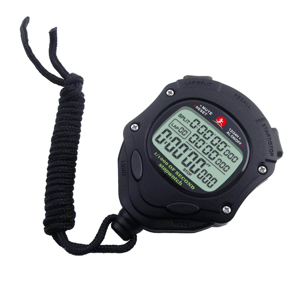 Chronomètre numérique avec rétroéclairage, chronomètre 0,001 seconde, mémoire de 100 tours, grand écran pour entraîneur, sport, natation, course à pied, marathon, compétition (100 LAP (rétroéclairage)