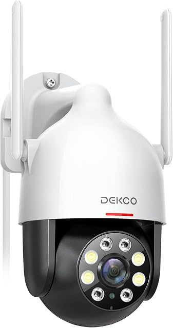 DEKCO 2K Security Camera Outdoor with Motion Tracking, Pan-Tilt 360° View, CCTV Camera Sound-Lights Alarm, WiFi Home Security Camera, Motion Detection, 2-Way Audio, Color Night Vision, Waterproof