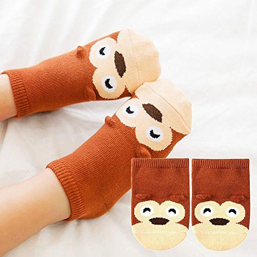 Preisvergleich Produktbild Kindersocken Frühling und Sommer Dicke Baumwolle Niedlicher Cartoon Anti-Rutsch-Atmungsaktiver Boden Baby Kurze Socken - Kaffee 2-4 Jahre