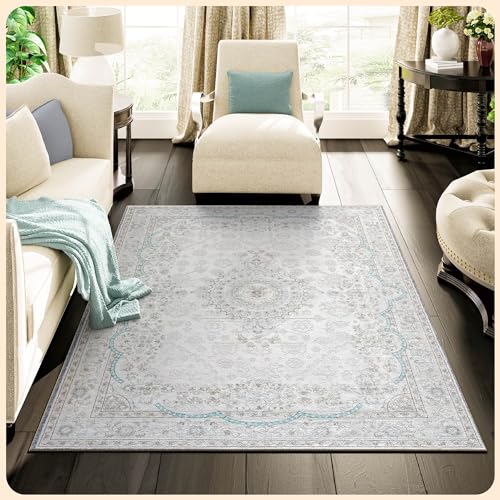 Istana Area Rug 3x5 Cream Blue - Kid & Pet Friendly Entry Rug - Non Shedding Family Room Rug - Foldable Non Slip Rug - Eco-Friendly Materials for Entry Rugs for Inside House 3x5 Non Slip
