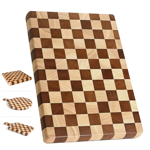 Checkered Cutting Board for Kitchen, 16'L x 11'W x 1'Th – Wooden Chopping, Cheese & Charcuterie Board in Acacia Wood, Butcher Block Serving Tray for Meat, Fruit, Bread & Vegetables