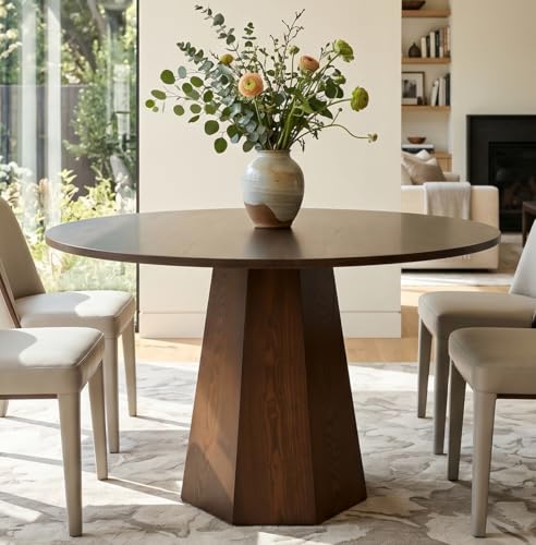 39” Walnut Round Dining Table for 4-5 People