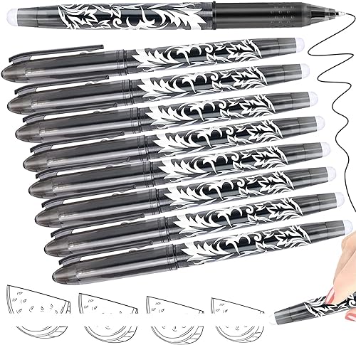 Artbiu 8 Erasable Pens Black Eraser Pen Rub Out with Rubbers on the End Pen Eraser Gel Pens that Out Cool Gel Ink Pen for Writing Essentials Stationary Office Back to School Supplies