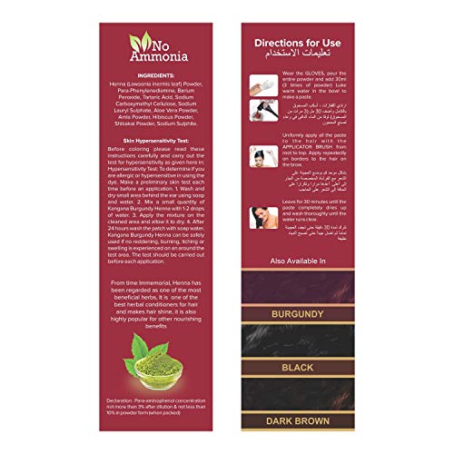 Kangana Burgundy Henna Powder for 100% Grey Coverage - Natural Henna Powder for Hair Dye/Color - 6 Pouches - Total 60g (2.11 Oz)