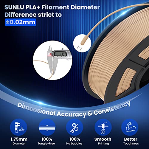 Sunlu AWCA--PLA+-WD-1KG 3D Printer Filament Pla Plus 1.75Mm, Sunlu Neatly Wound Pla Filament 1.75Mm Pro, Pla+ Filament For Most Fdm 3D Printer, Dimensional Accuracy +/- 0.02 Mm, 1 Kg Spool(2.2Lbs), Wood thumb #7