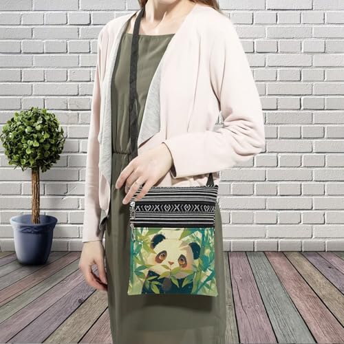 Bamboo Panda Messenger Bag Small Ethnic Pattern Printed Adjustable Strap Crossbody Zipper Bag Bamboo Panda Phone Bag Wallet Cute Shoulder Handbag for Women3