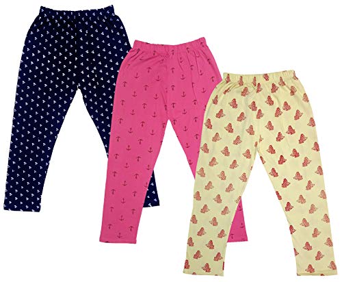 Image of IndiWeaves Girls Printed Cotton Capri Pants for Summer (Lemon,Magenta,Navy Blue, 10-11 Years) Pack of 3