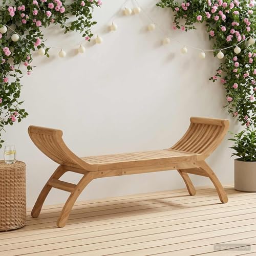Banco de jardín de teca natural de 126 cm para tardes de relax en la terraza 3