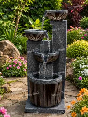 Image of 4 Steps Bowl Ball Fountain with for Home Decor Indoor Outdoor Garden Aniiversary Gifting (Grey: 35x 30 x 86cm)