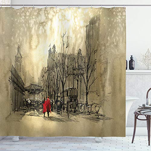 Ambesonne Romantic Shower Curtain, Couple in Love Walking in The