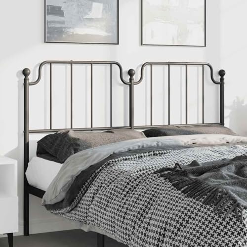 Mandloder Cabecero de metal negro de 150 cm para cama de matrimonio, con cabezal de acero pulverizado resistente, respaldo estable, protección de pared duradera en el dormitorio