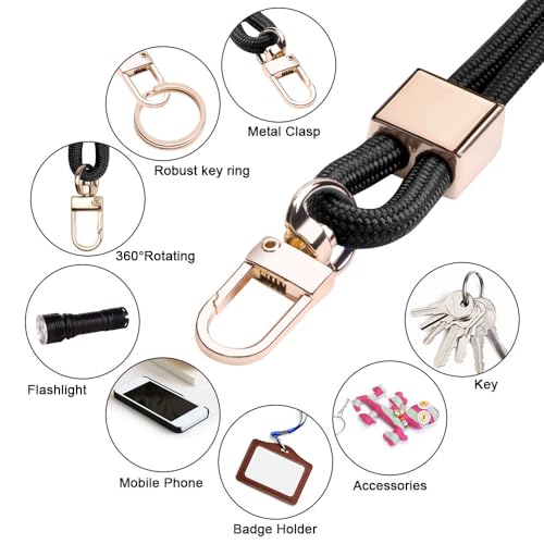 Vicloon Schlüsselband Lang, Nylon Lanyards mit karabiner, Schlüsselbänder Umhängebänder mit Drehbarem Metallclip Abnehmbare Neck Lanyard Langes Handgelenk Paracord(Schwarz)