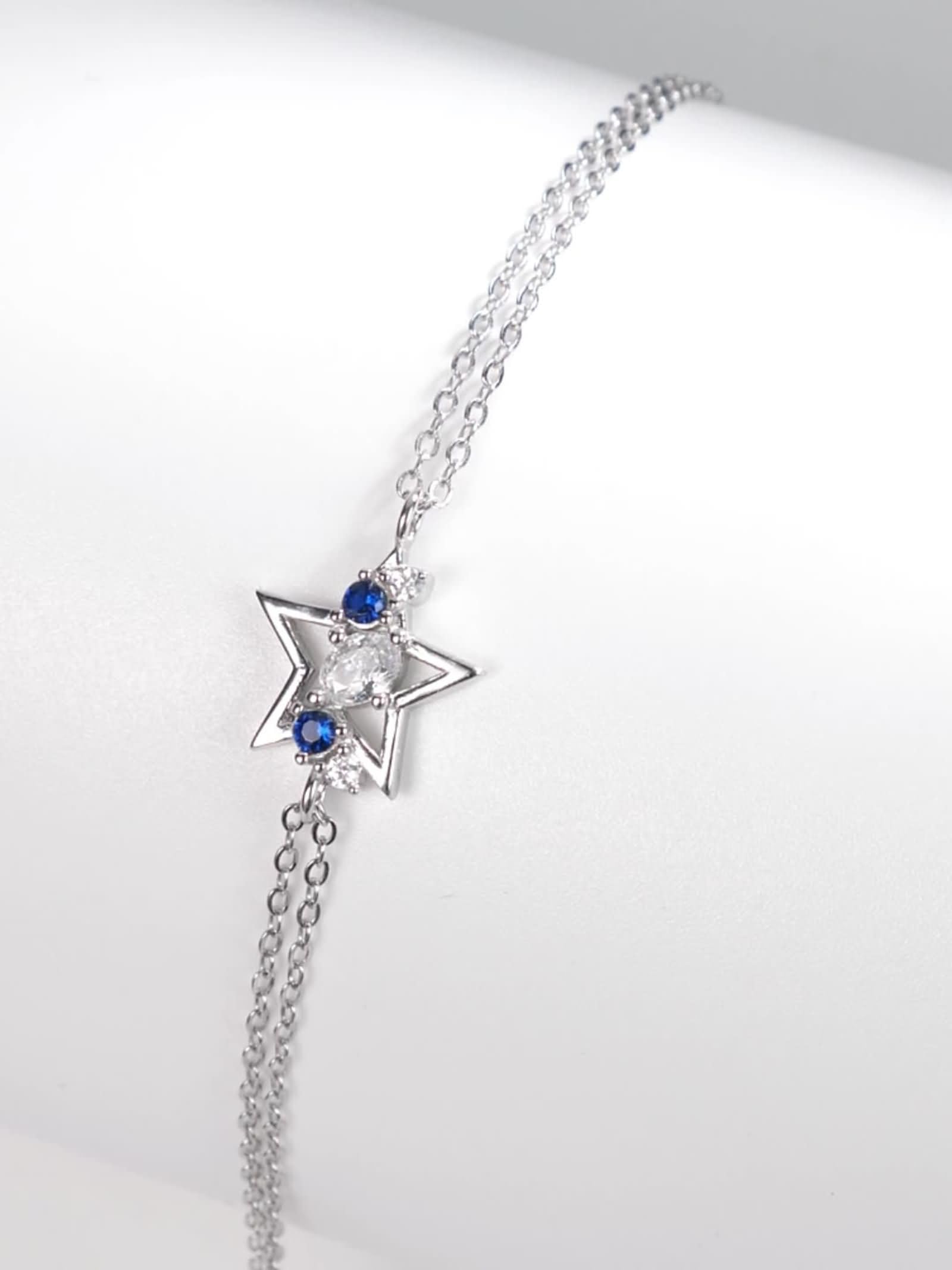 Pulsera de diamantes de doble capa para mujer con diamantes y zafiro, pulseras de oro de 18 quilates con dije de estrella para ella, oro blanco de 9 quilates, 14 y 18 quilates