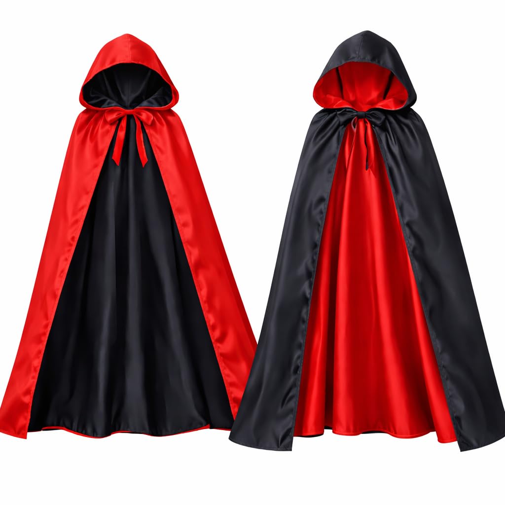 Fancy Dress Little Red Riding Hood Reversible Hooded Cape Cloak for Kids Children’s Dress Up Red Black with Hood for World Book Day & Week Childs Costume Cape for Fairy Tale Role Play (Age 3-5)