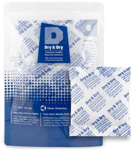 Image of Dry & Dry 100 Gram [2 Packets] Silica Gel Packets Desiccants, Silica Packets - Rechargeable Moisture Absorbers for Food Storage, Electronics, 3D Filament & Safes
