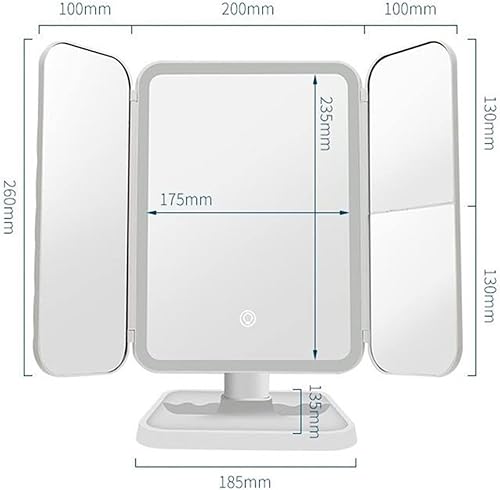 Miniatura 6 de KOHARA Espejo de maquillaje con luz de 56 LED, pantalla táctil, atenuador, espejos de mesa, espejo cosmético, 3 espejos de tocador plegables, 180