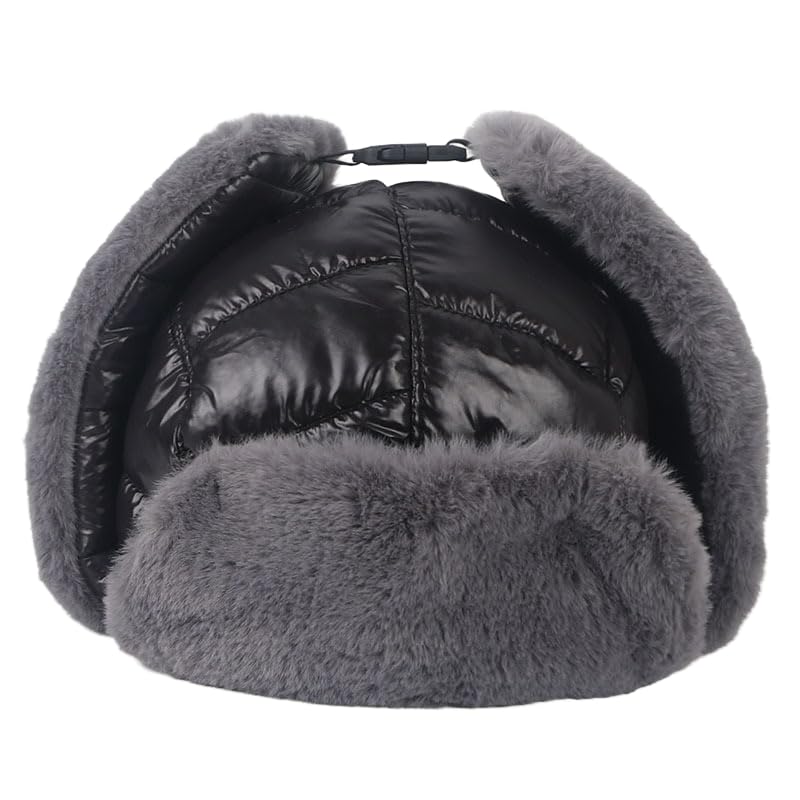 Winter Trapper Hat with Faux Fur Ear Flaps Men Women Waterproof Ushanka Russian Aviator Cap Cold Weather Outdoor Activities (US, Alpha, One Size, Black)