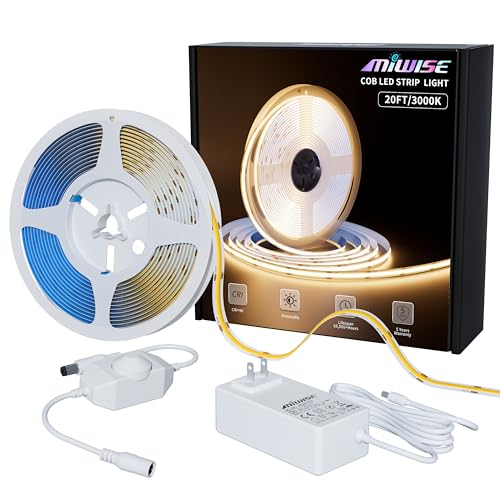 MIWISE COB LED Strip Light 20ft/6.1m,CRI 90+ Warm White 3000K High Lumen Dimmable Super Bright...