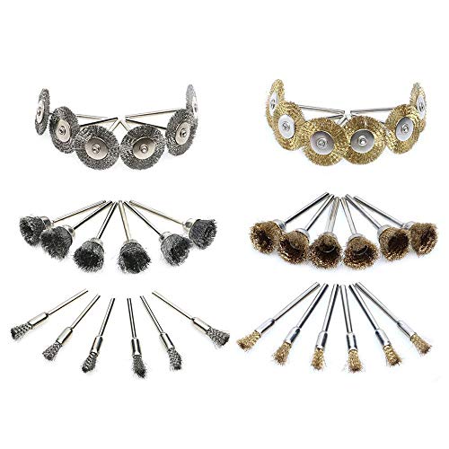 HYCC 36Pcs Brass Steel Wire Polishing Wheels Buffing Brushes Kit complet pour Dremel Outils rotatifs (Type de stylo + Type plat + Type de bol)