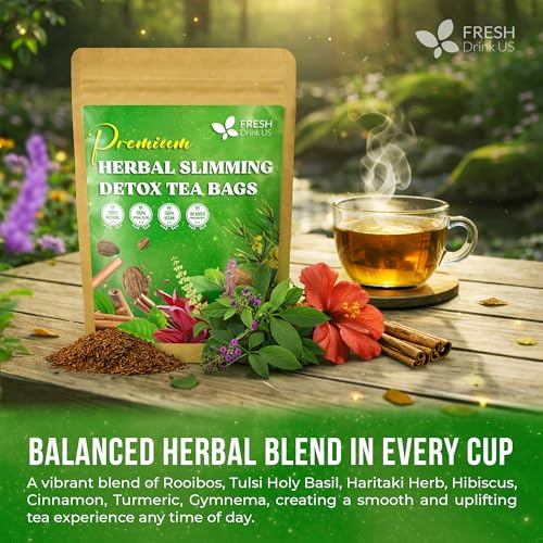 Image of FreshDrinkUS, 30 Tea Bags Herbal Tea - Caffeine-Free Herbal Tea with Rooibos, Turmeric & Hibiscus - Loose Leaf Blend for Daily Rituals and Clean Living - Vegan, No Additives