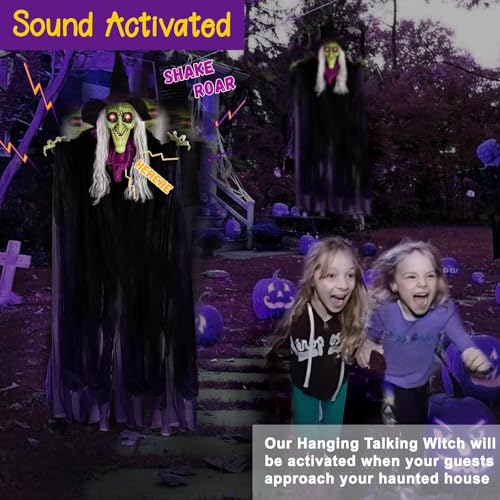150cm Animierte Hexe für Halloween Deko 🎃 – Sprachaktiviert, Leuchtende Augen & Gruselige Bewegung für Spukhäuser! – Bild 4