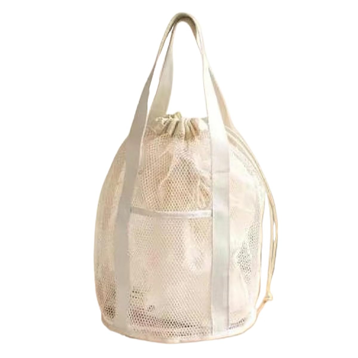 Icomroadex Mesh Shower Caddy Foldable Drawstring Bath Travel Toiletry Bag with Pockets for Beach Camping Gym Dorm White