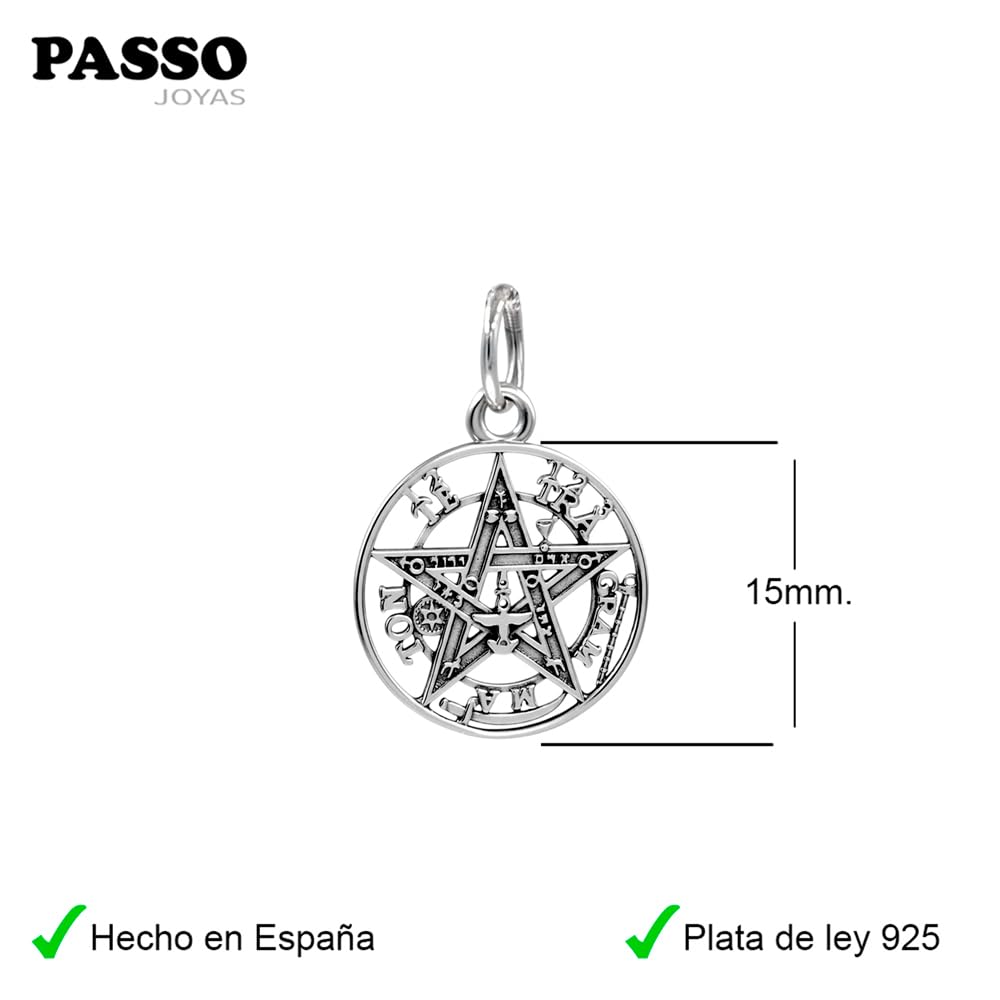 Colgante Tetragramaton Plata de Ley 925 - Amuletos de la Suerte y Proteccion con Pentagrama de 15mm - Se envía en una cajita Hand Made con Tarjeta (15mm)