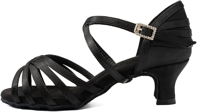 JUODVMP Womens Salsa Tango Latin Ballroom Practice Dance Shoes Satin Braided Cross Straps Professional Dance Heels