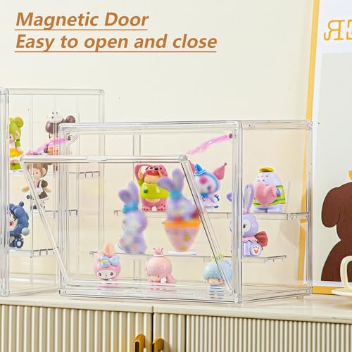 Image of LXLXXL Small Acrylic Display Case for Collectibles 3 Layer Adjustable Display Case with Magnetic Door Clear Stackable Display Box for Mini Figures, 2 Pack
