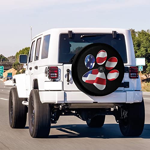 Image of Paws US American Flag Spare Tire Cover with Backup Camera Hole Wheel Tire Cover Fit Trailer, RV, SUV and Many Vehicle 12inch