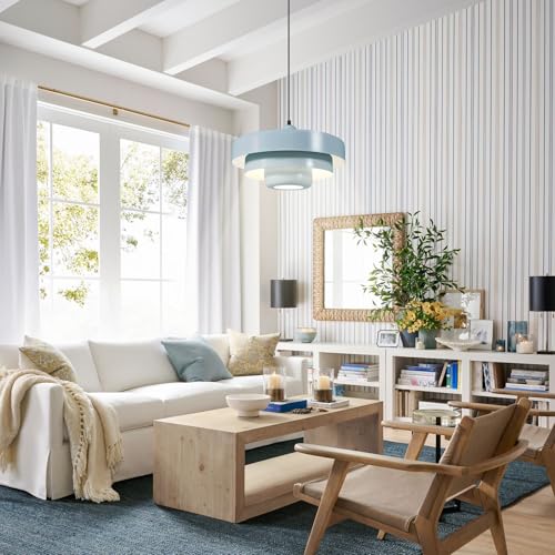 Image of 2-Pack Light Blue Metal Pendant Light, Mid Century Hanging Light Fixture, 59 Inch Adjustable Wire, E26 Lamp for Dining Table, Kitchen Island, Foyer